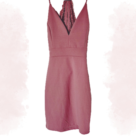 Mauve Bodycon Dress with Lace Back - S - Picture 1 of 5